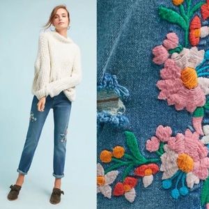 Anthropologie Floral Embroidered Jeans